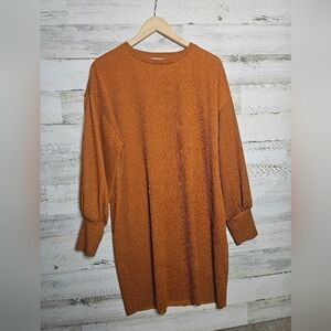 Zara Womens Burnt Orange Textured Ribbed Dress Puff Sleeve Medium